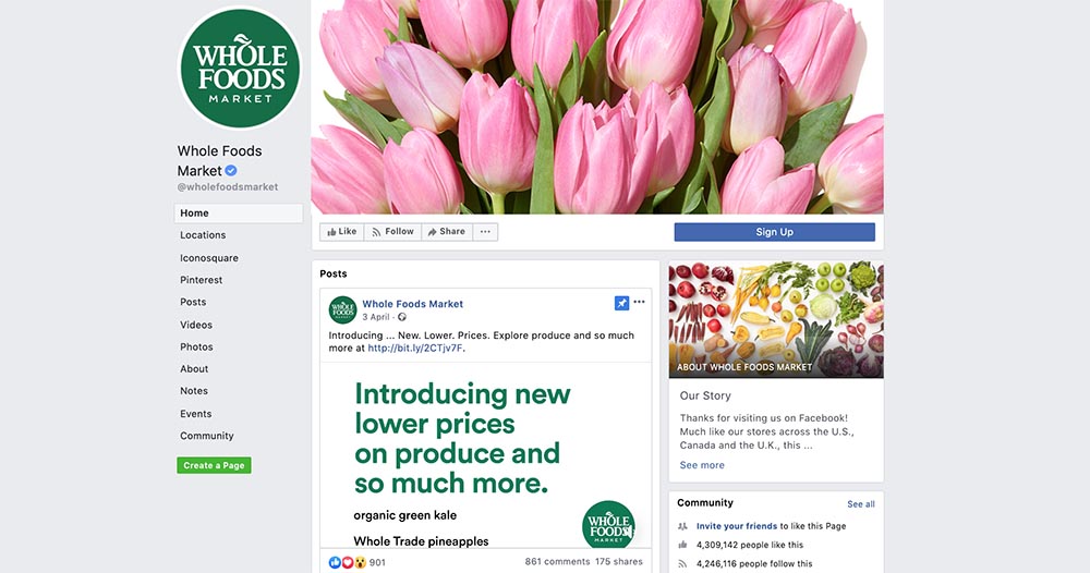 Wholefoods Facebook Page