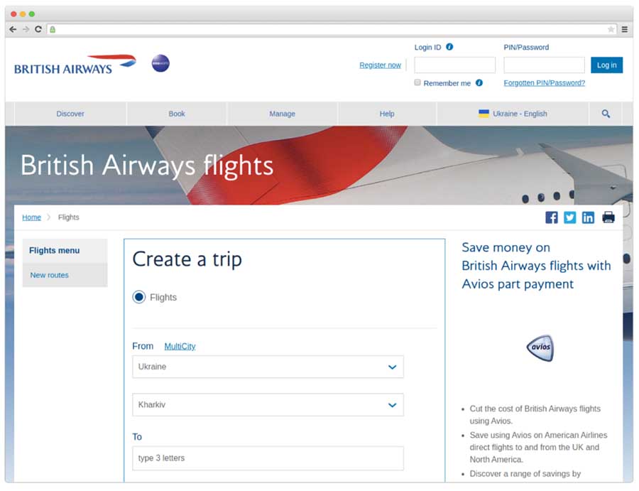 British Airways Website