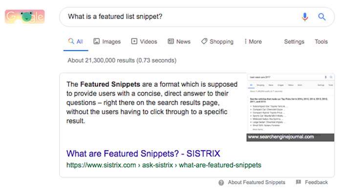Example of Google Featured Snippet